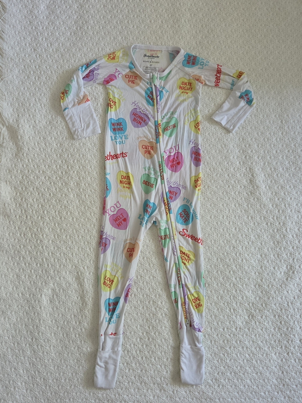 Bums and Roses Sweethearts Bamboo Toddler Girl Convertible One-Piece Pajamas 2T